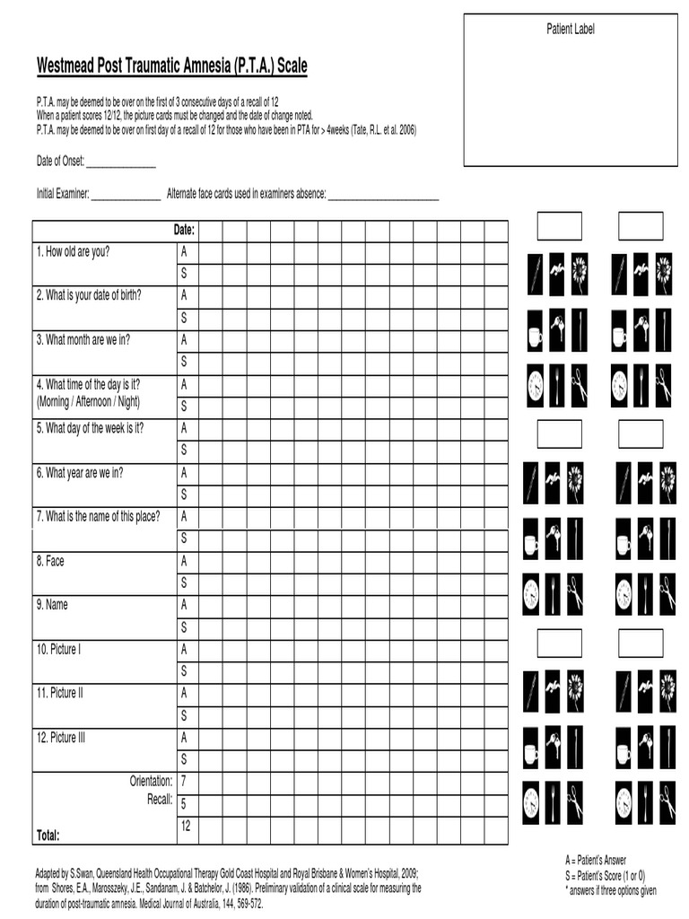 Westmead Post-Traumatic Amnesia Scale | PDF
