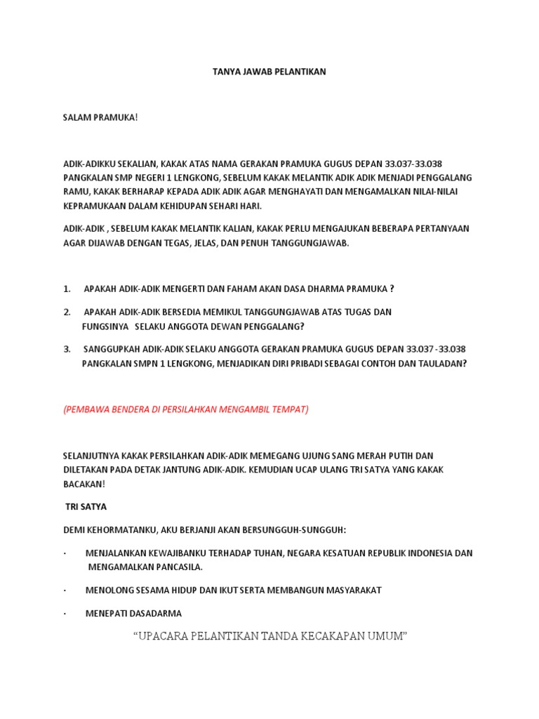 Naskah Tanya Jawab Pelantikan Dewan Penggalang Ramu Guru
