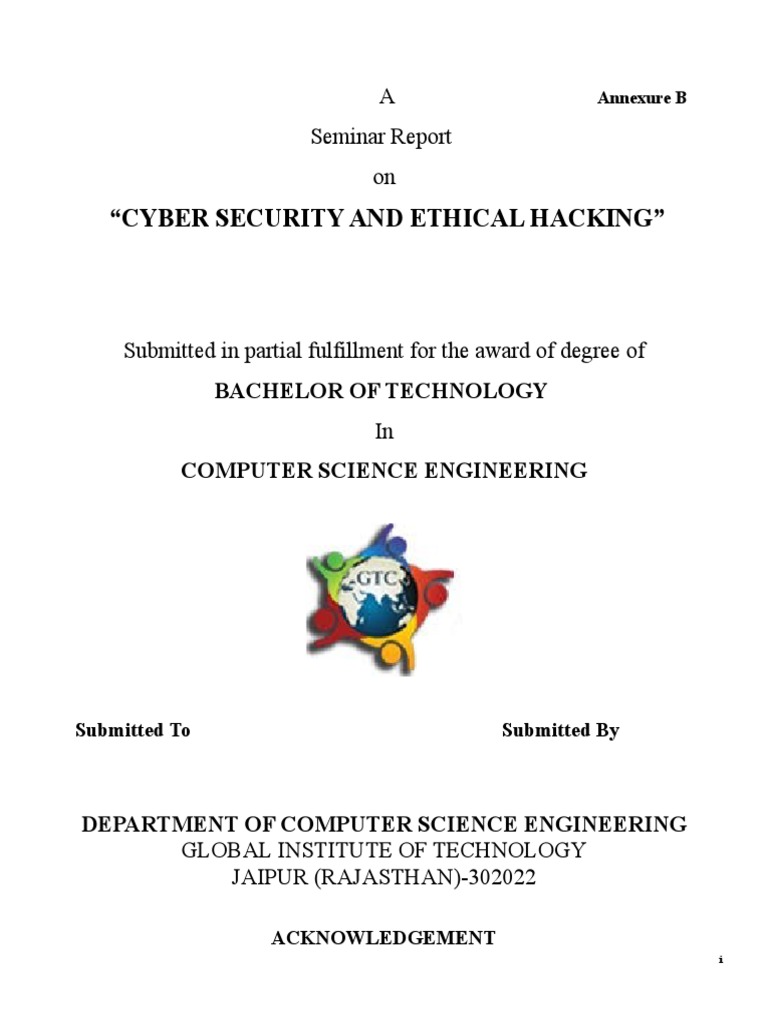 "Cyber Security and Ethical Hacking": A Seminar Report On | PDF