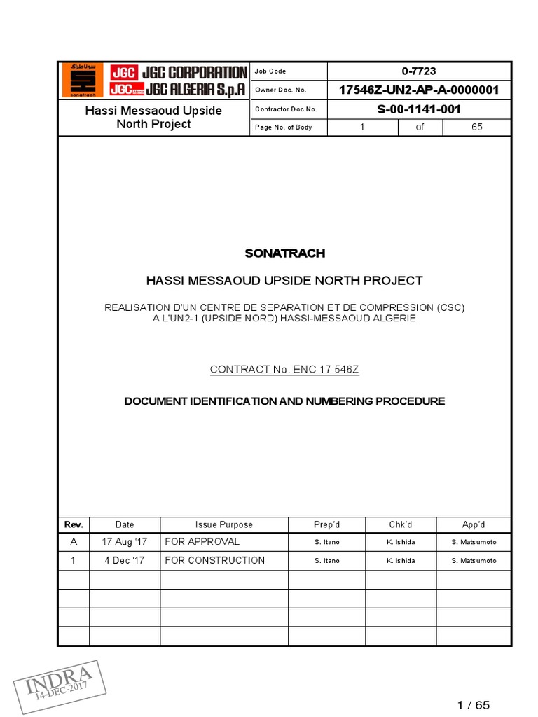 S 00 1141 001 - 1 Document Identification and Numbering Procedure