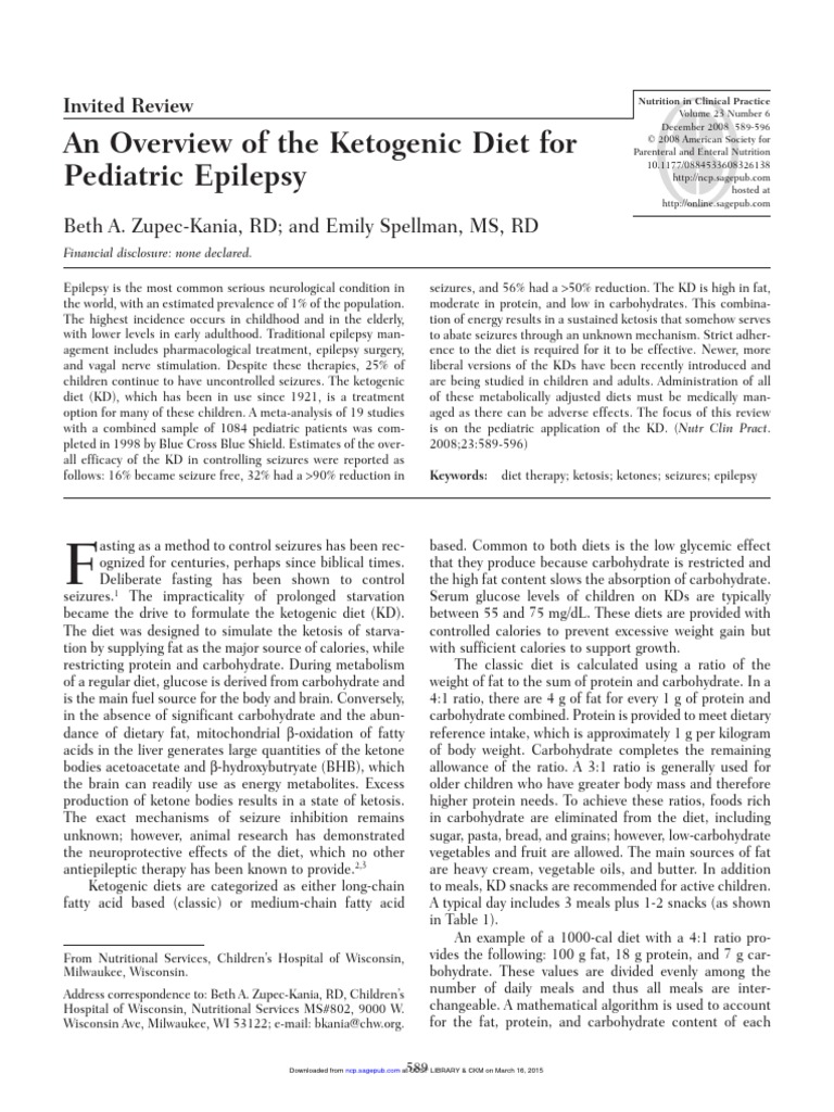 An Overview of The Ketogenic Diet For Pediatric Epilepsy | PDF ...