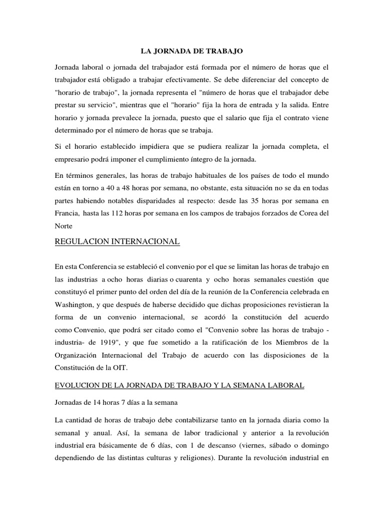 Evolución de la jornada laboral y su regulación | PDF | Tiempo de ...