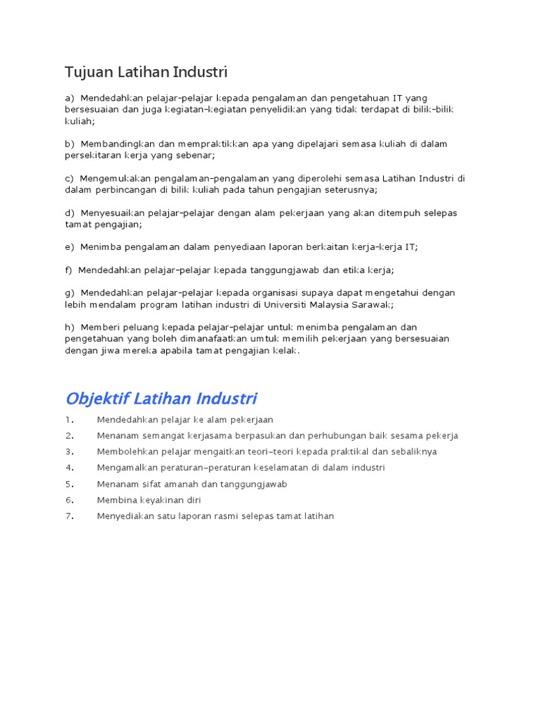 Tujuan Latihan Industri Pdf