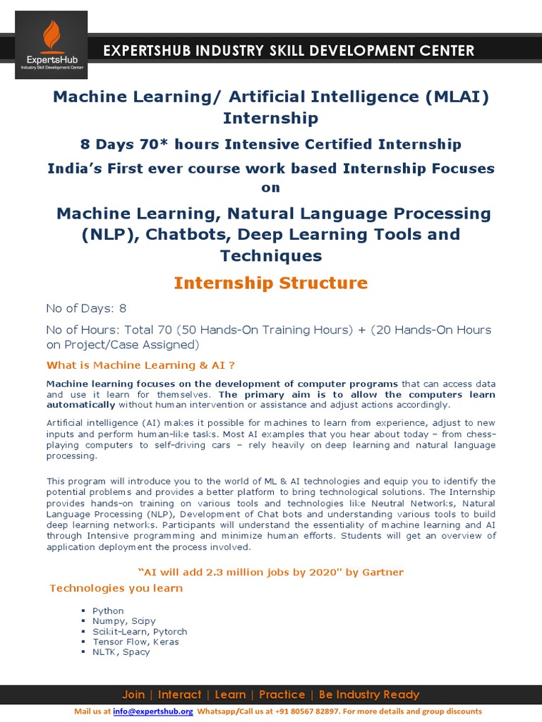 Machine Learning/ Artificial Intelligence (MLAI) Internship | PDF ...