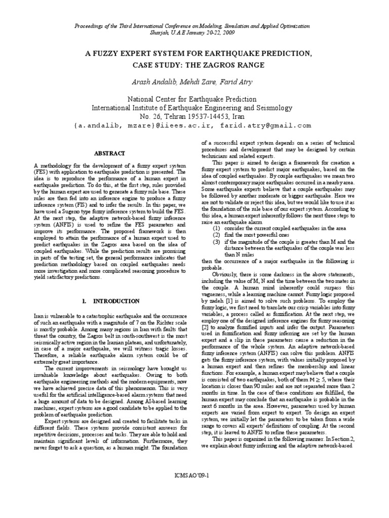Fuzzy Expert System for Earthquake Prediction | PDF | Fuzzy Logic ...