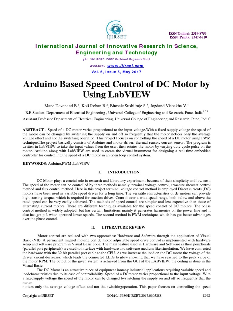 Arduino Speed Control DC Motor LabVIEW PDF Electric Motor