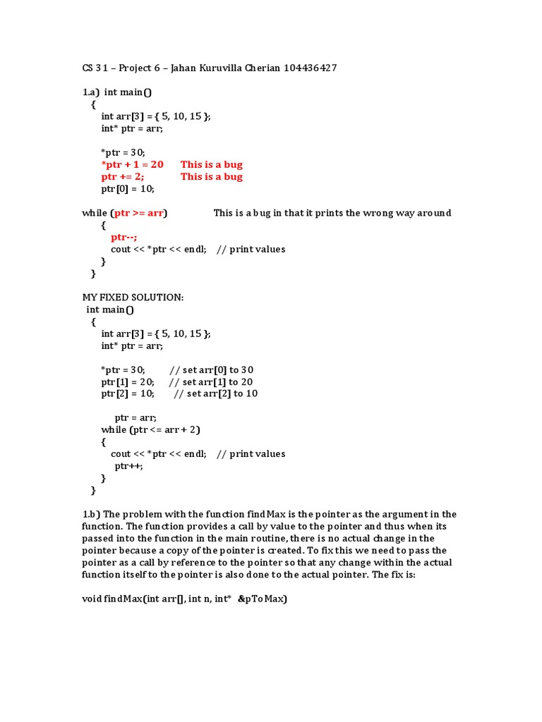 CS Homework: Pointer Fixes and Issues | PDF | C (Programming Language ...