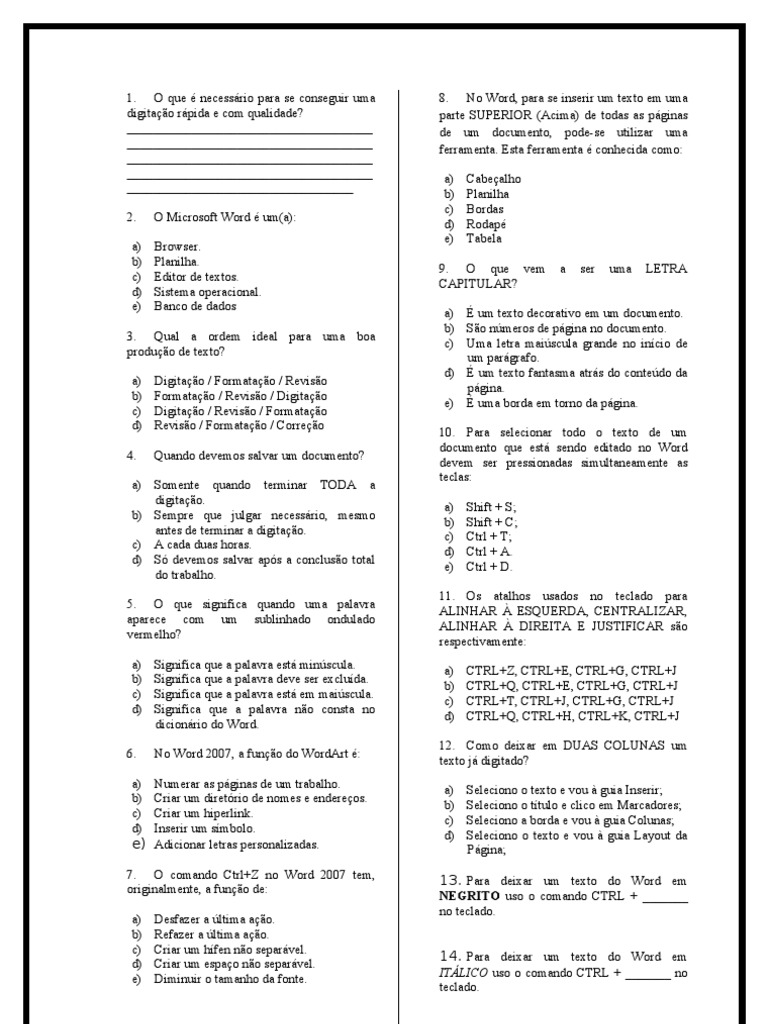 Comandos E Ferramentas Essenciais Do Microsoft Word Pdf Teclado De