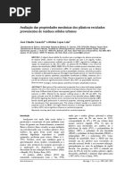 Avaliação Das Propriedxades Mecânicas Dos Plásticos Reciclados Provenientes de Resíduos Sólidos Urbanos