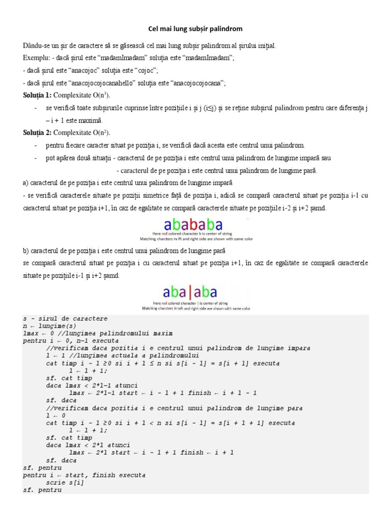 Algoritmul Lui Manacher PDF | PDF