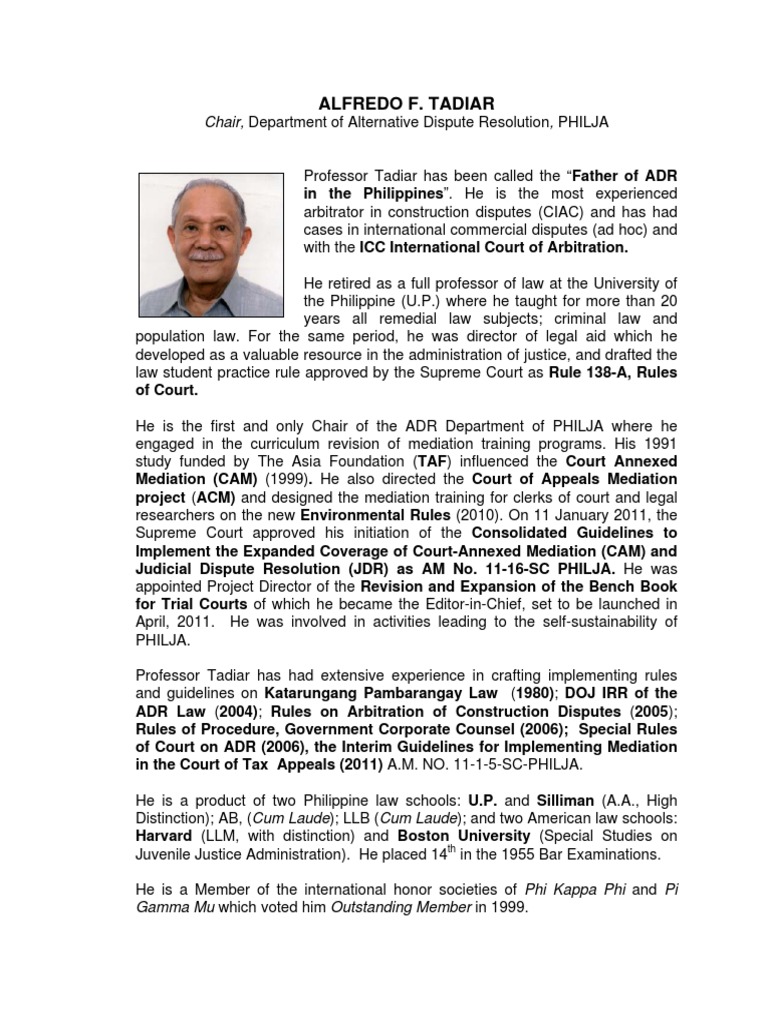 13B.profile Chair Alfredo F. Tadiar PDF PDF Alternative Dispute