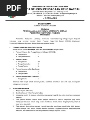 Pengumuman Penerimaan Cpns Jombang 2018
