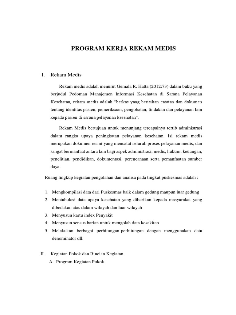 Program Kerja Rekam Medis Puskesmas | PDF | Bisnis | Pengembangan Diri