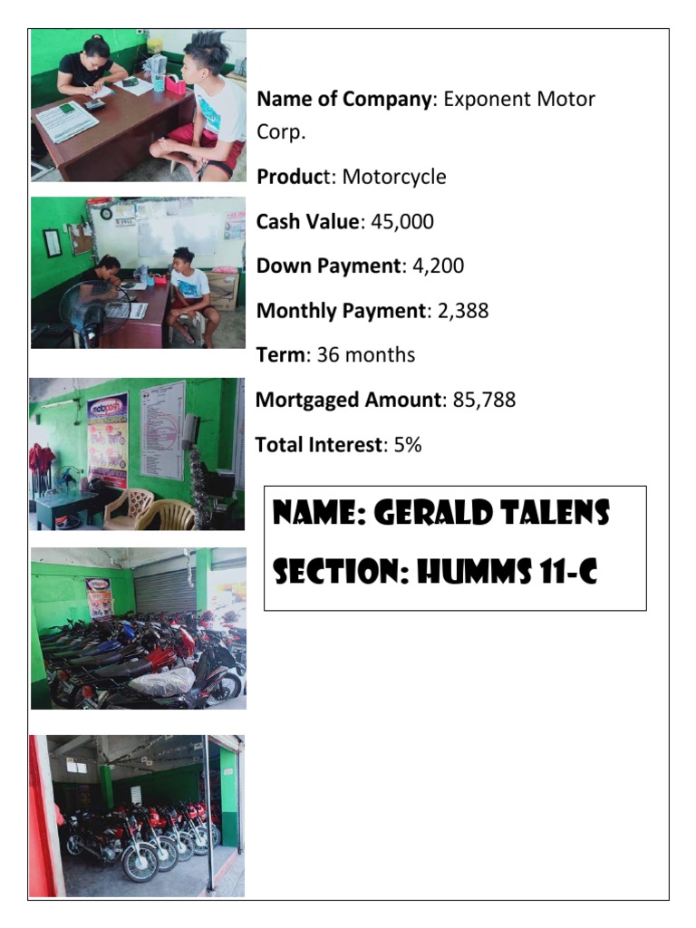 Exponent Motor Corp Motorcycle Financing Details | PDF