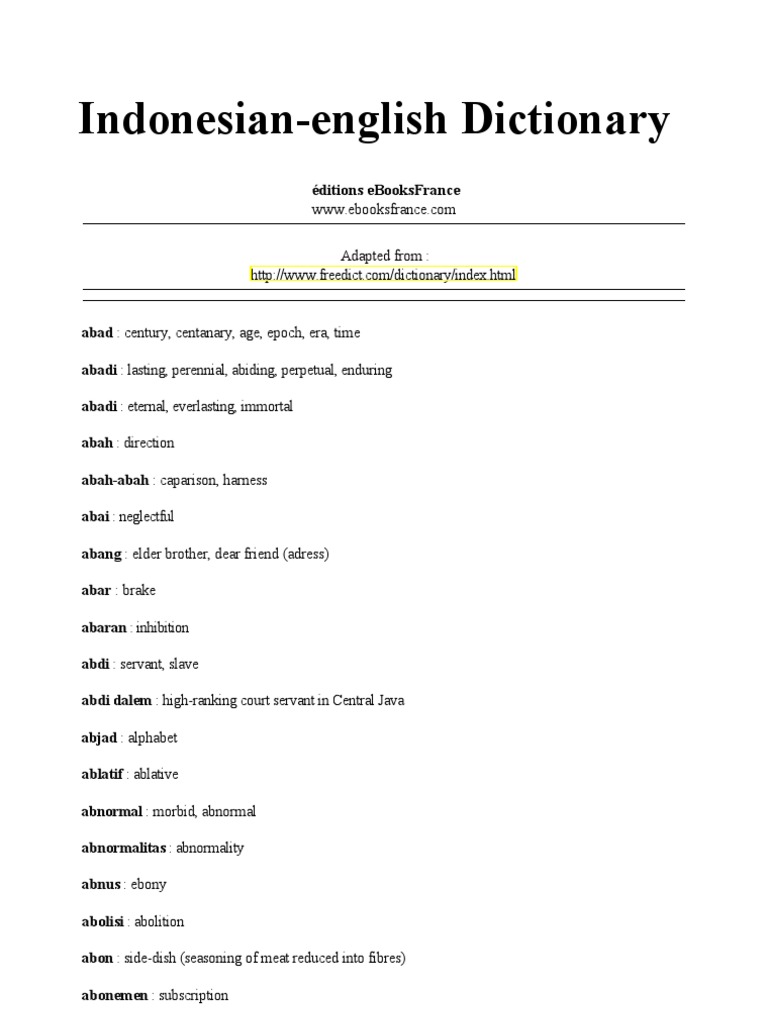 Unknown indonesian English Dictionnaire PDF Nature 