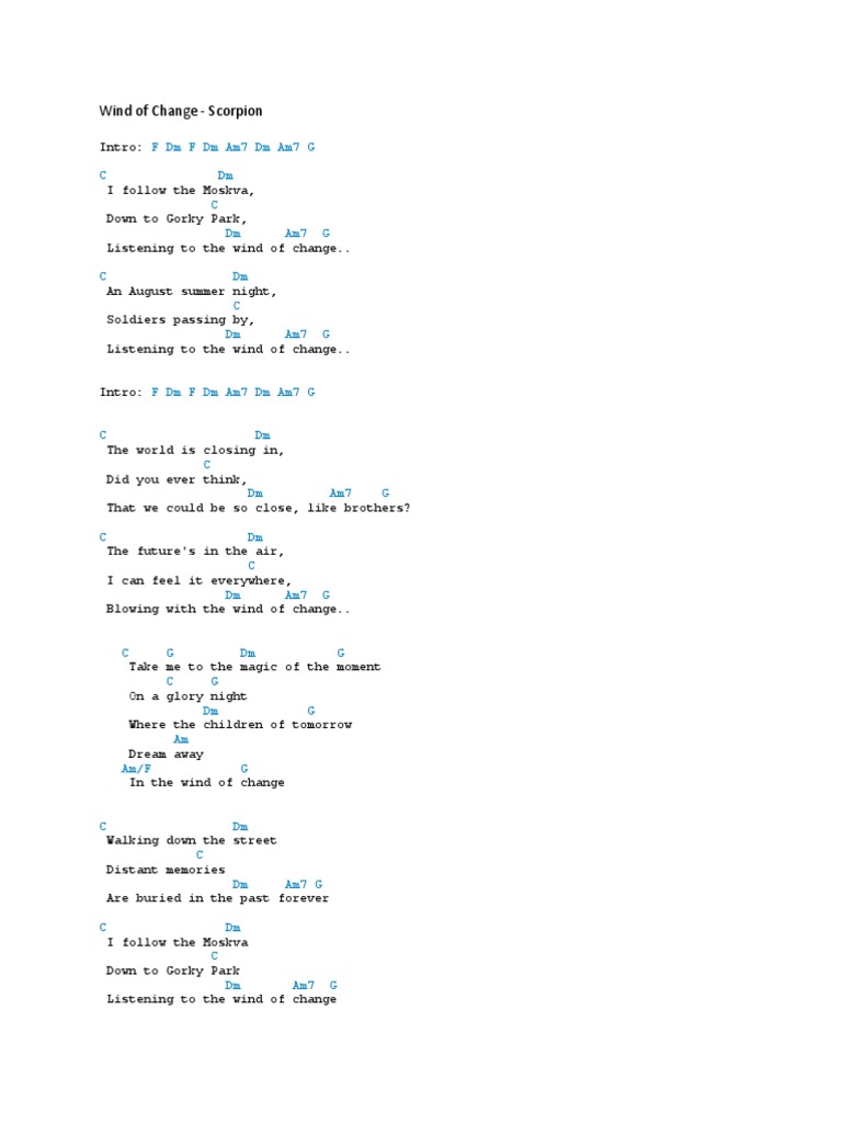 Wind Of Change Chords Pdf Music Industry Singles Music