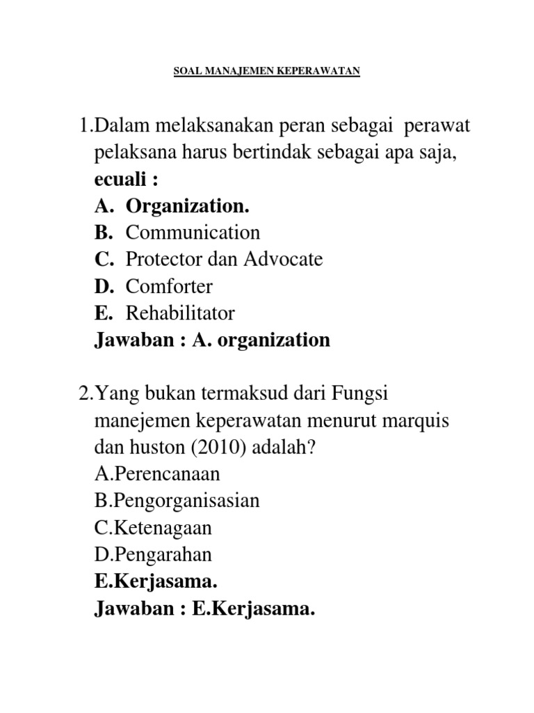 Soal Manajemen Keperawatan