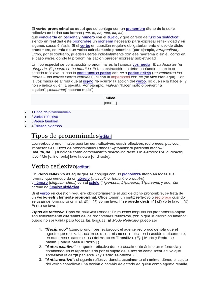 Tipos y usos del verbo pronominal | PDF | Conjugación gramatical ...