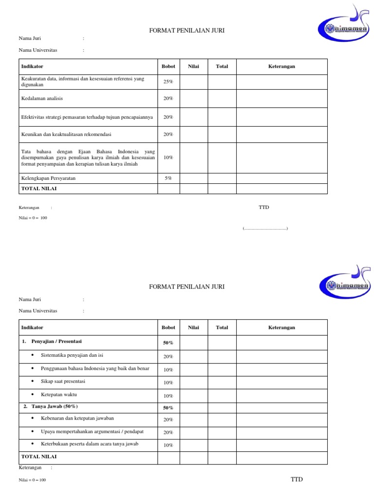 Format Penilaian Juri Lomba | PDF