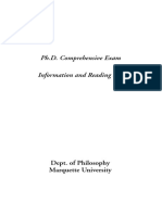 Ph.D. Comprehensive Exam Information and Reading List: Dept. of Philosophy Marquette University