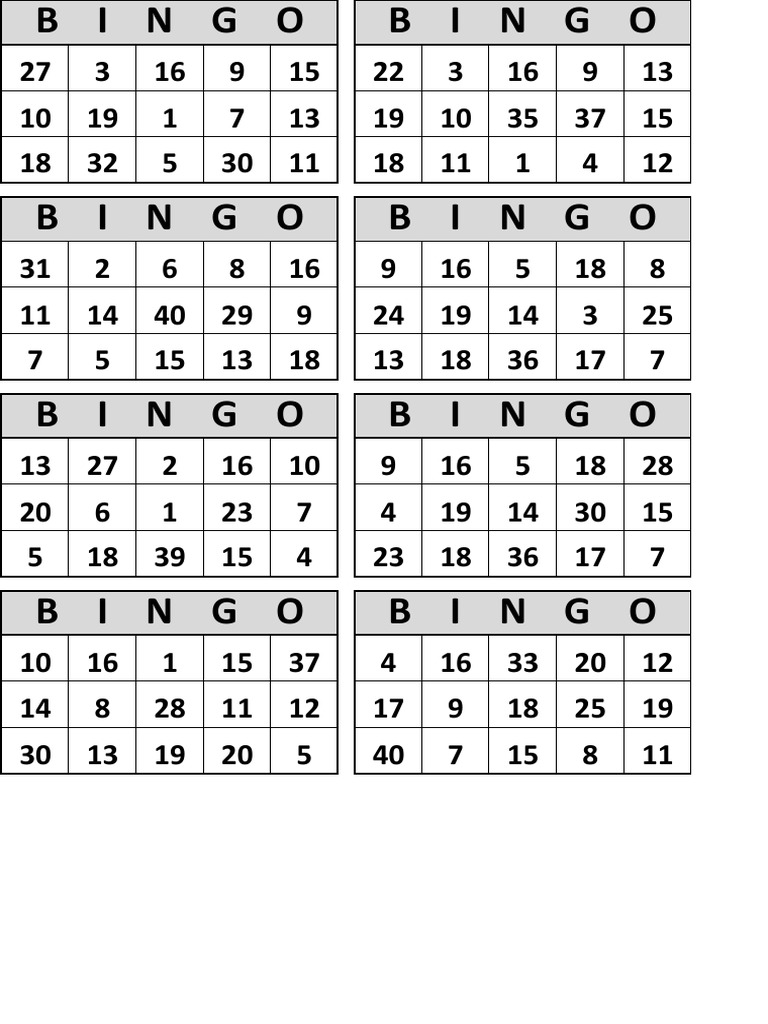 bingo numbers 1-40 | pdf