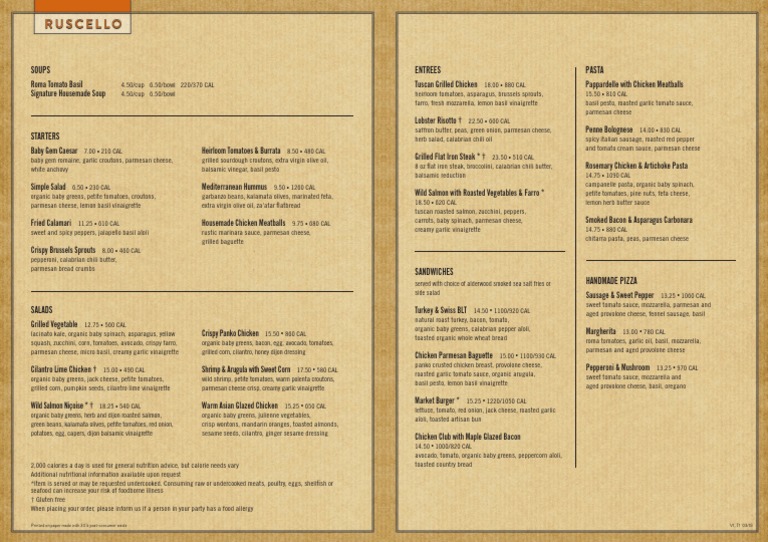 Ruscello Menu PDF Salad European Cuisine