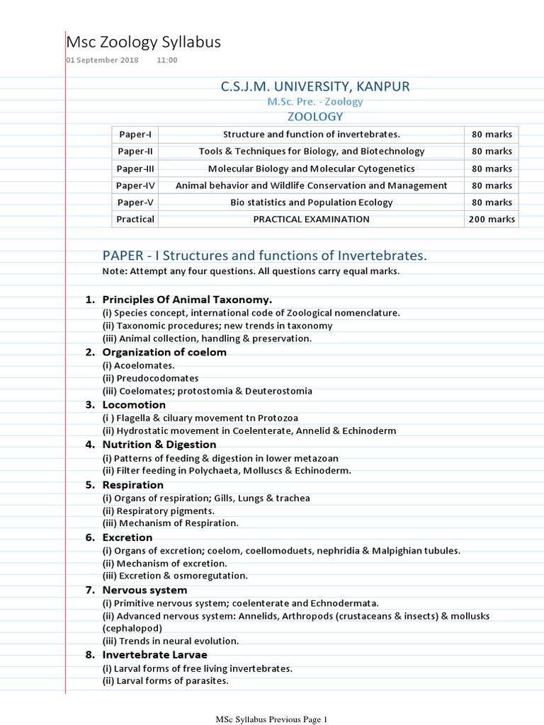 Ignou Msc Zoology Syllabus