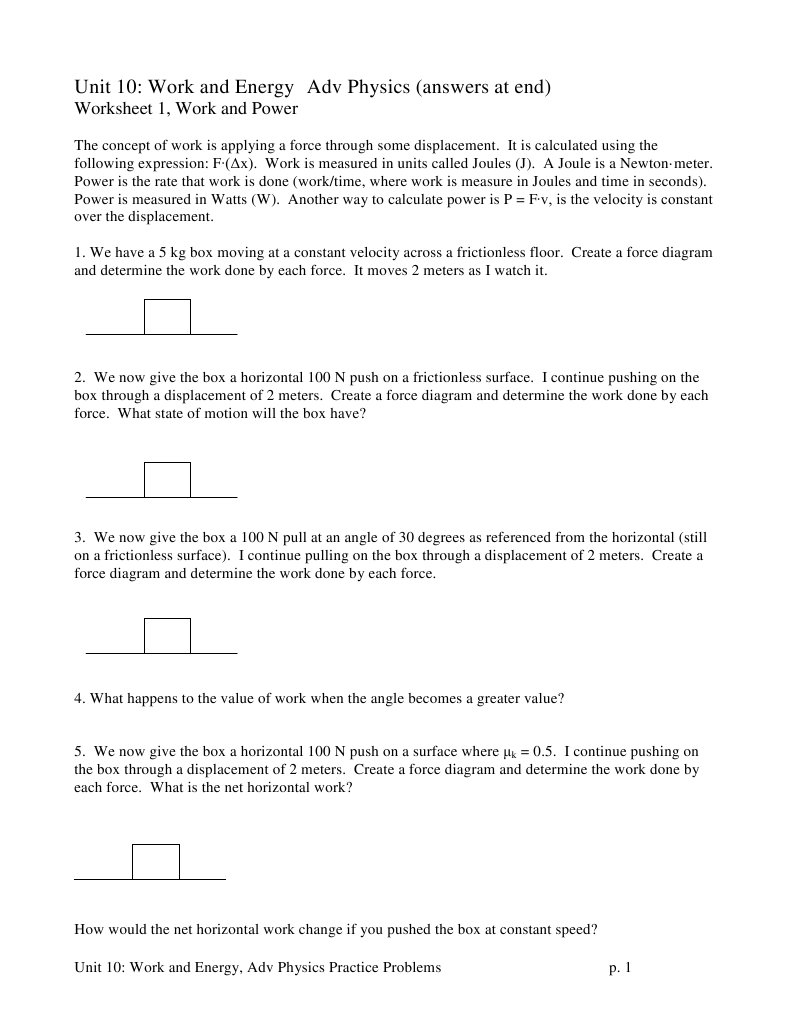 Adv Work Energy Practice Problems  PDF  Force  Kinetic Energy In Work Energy And Power Worksheet