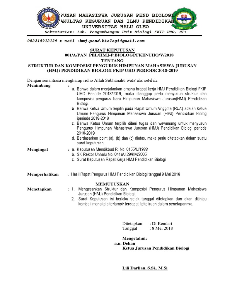 Sk Kepengurusan Anggota Hmj 2018