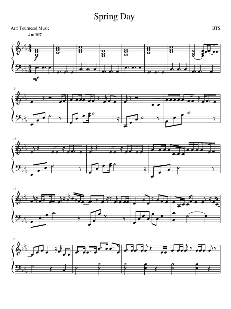 BTS Spring Day Piano Sheet Music | PDF