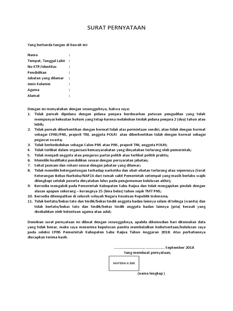 Surat Pernyataan Pelamar - vrogue.co