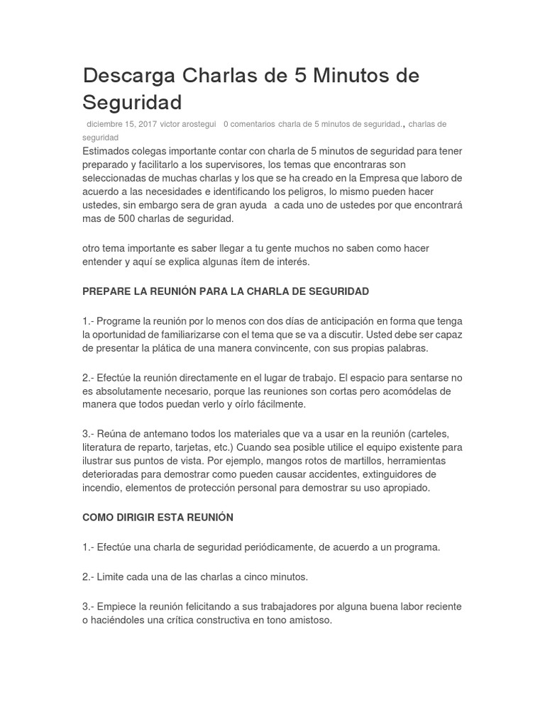 Platicas De Seguridad De 5 Minutos Pdf