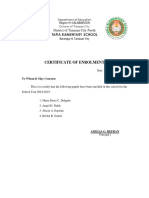 Certificate of Enrolment: Tapia Elementary School