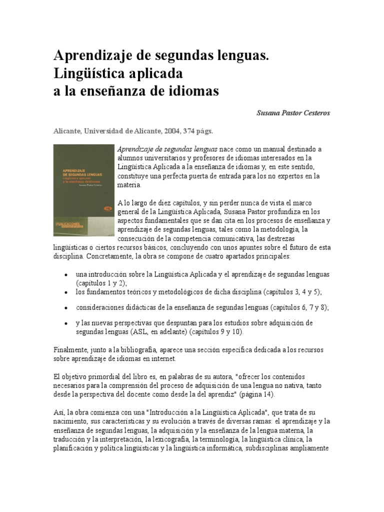 Guía sobre Aprendizaje de Segundas Lenguas | PDF | Artes del Lenguaje y ...