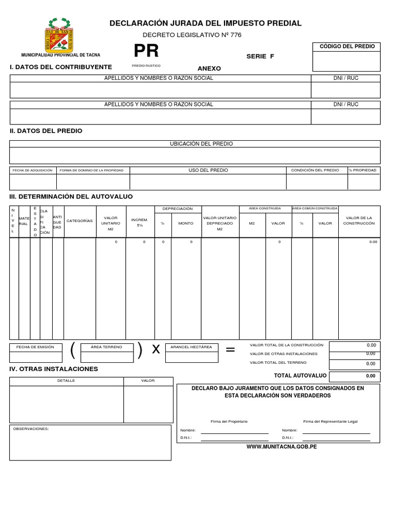 Declaración Jurada Impuesto Predial 2025 | PDF