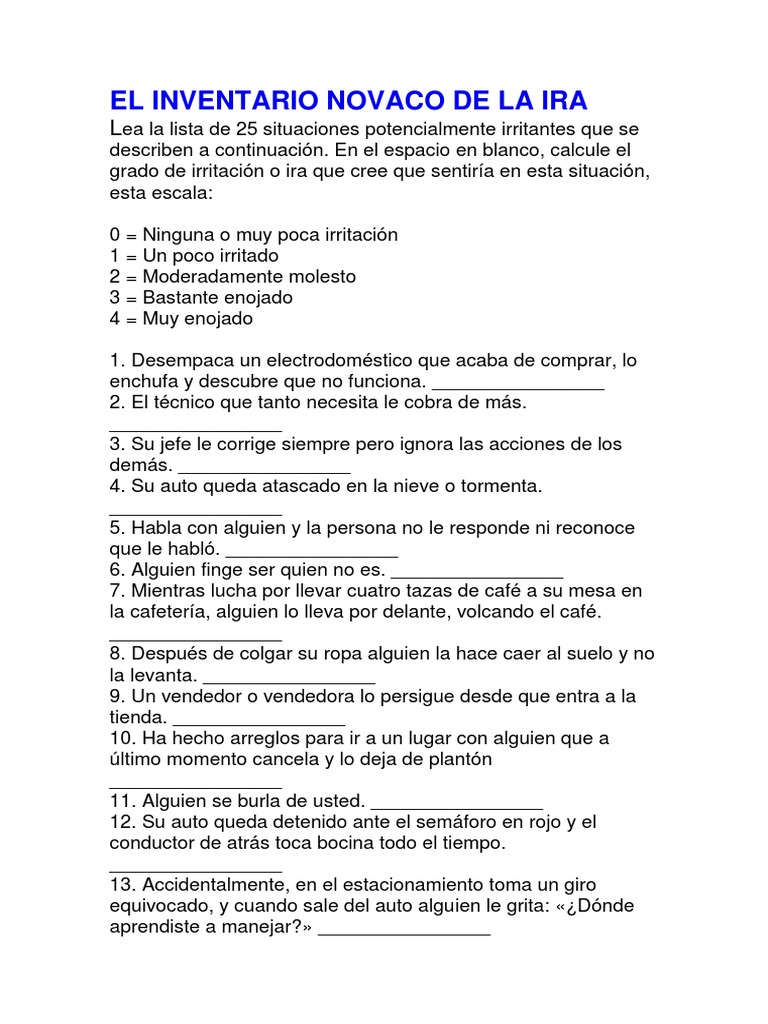 Inventario Novaco de la Ira | PDF | Ira | Ocio
