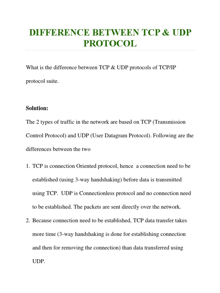 Difference Between TCP and UDP Protocol | PDF