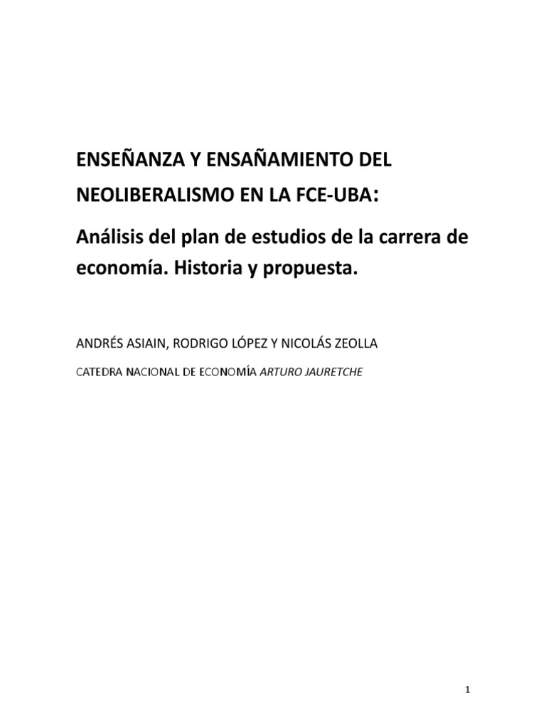Enseanza y Ensaamiento Del Neoliberalismo en La Fce-Uba | PDF ...