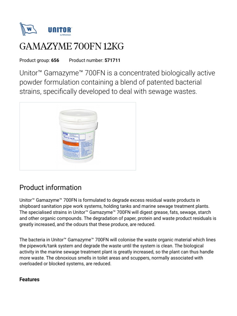 GAMAZYME 700FN 12KG.pdf Sewage Treatment Biodegradation