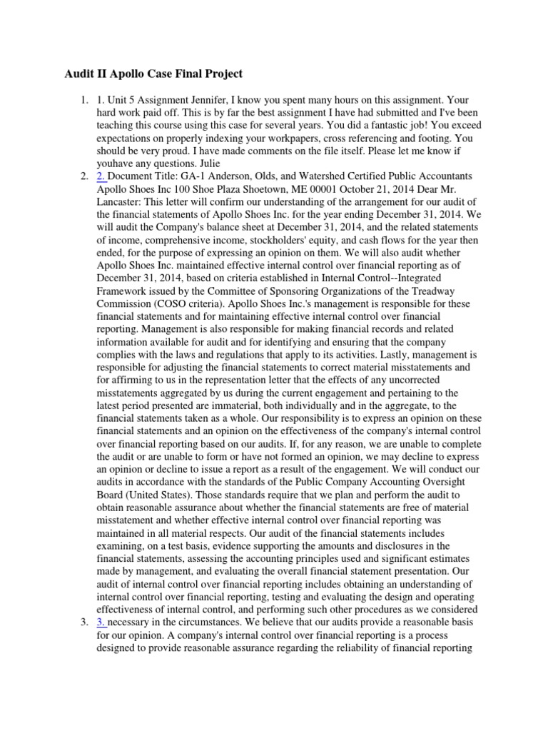 Apollo Shoes Audit Engagement Process | PDF | Internal Control | Audit