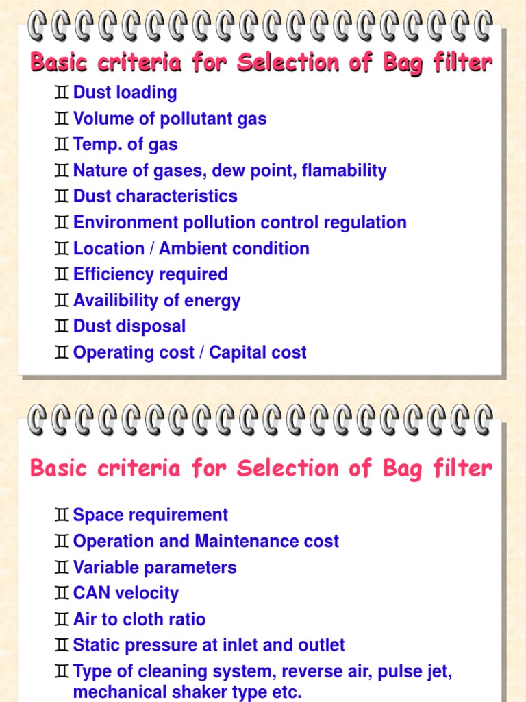 Basic Criteria For Selection of Bag Filter PDF Chemistry Materials