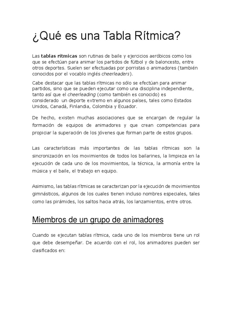 Definición y elementos de la tabla rítmica | PDF | Animadoras ...