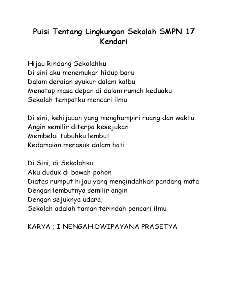 Puisi Tentang Lingkungan Sekolah Smpn 17 Kendari Pdf