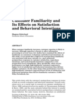 Customer Familiarity and Its Effects On Satisfaction and Behavioral Intentions