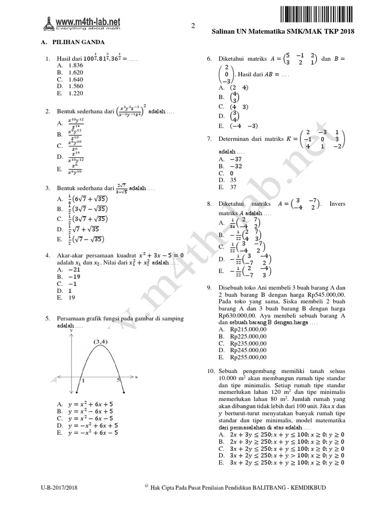 Soal Un 2018 Smk Tkp Www M4th Lab Net