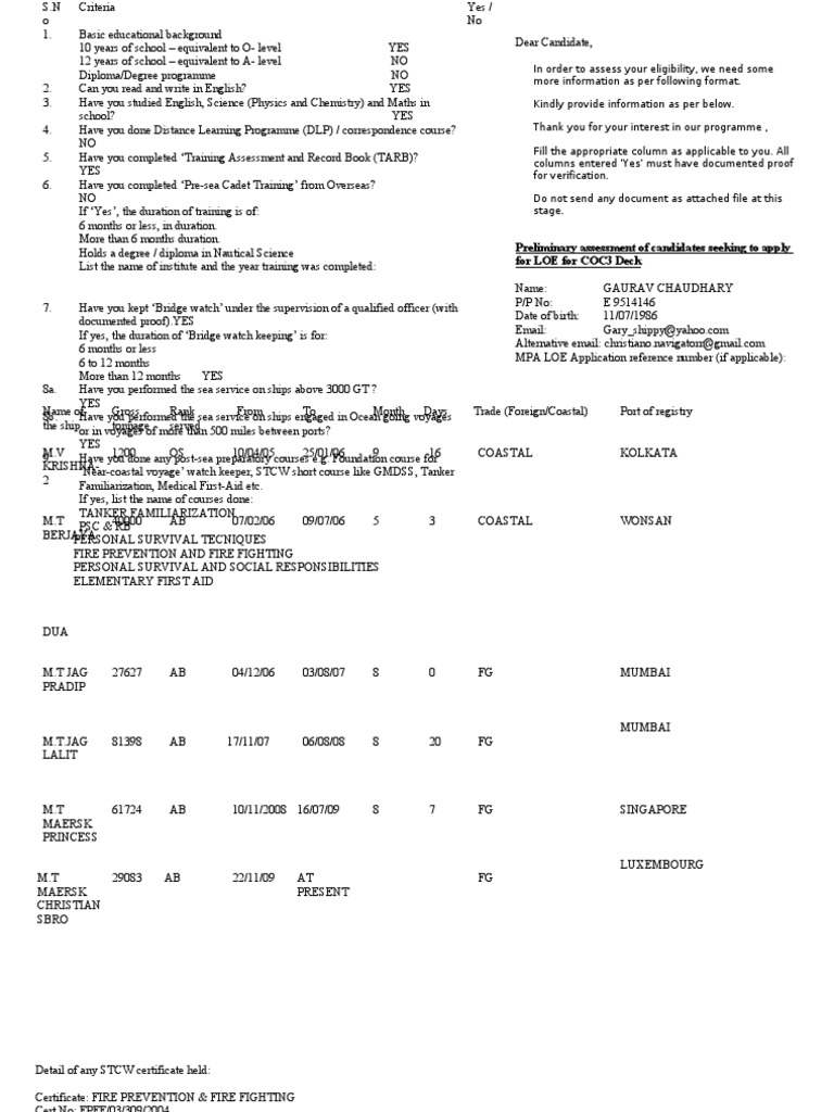COC3 Deck Program Eligibility Assessment | PDF | Academic Degree