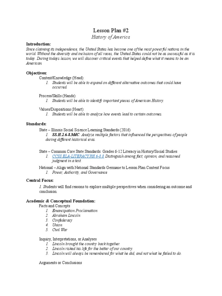 03 Lesson Plan 4mat Abraham Lincoln Emancipation Proclamation