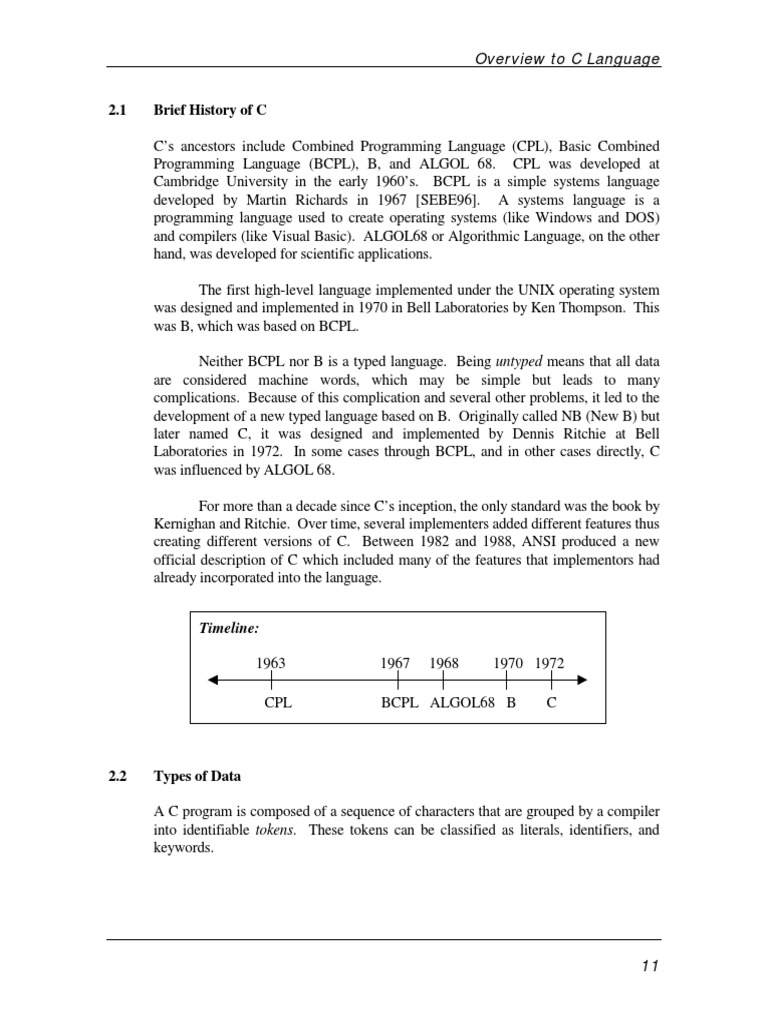 2.1 Brief History of C: Overview To C Language | PDF | Identifier | C ...