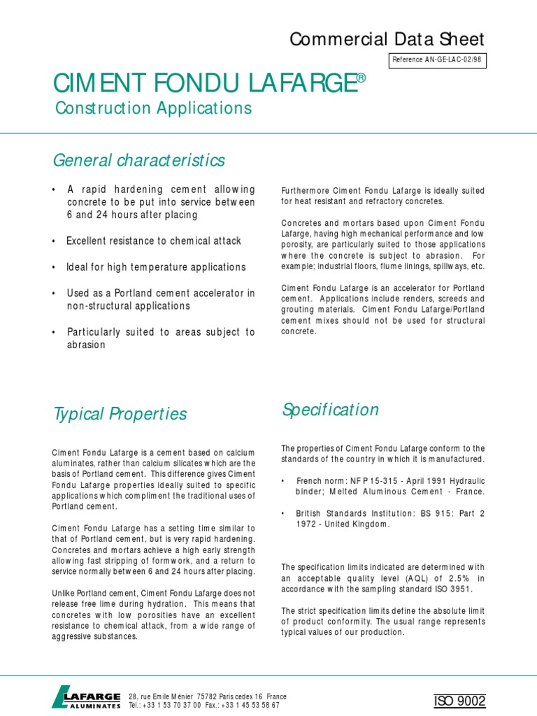 Lafarge Fondu Spec Sheet Concrete Mortar (Masonry)