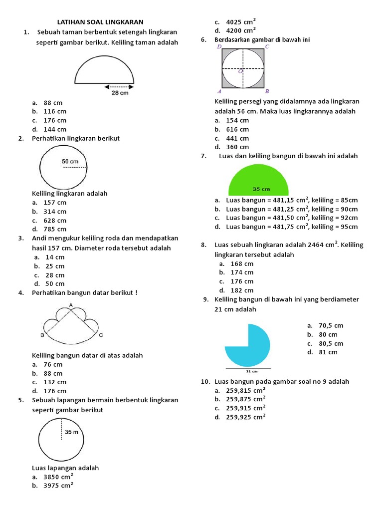 Soal Luas Dan Keliling Lingkaran Kelas 6 Sd Pdf - Soal Seru